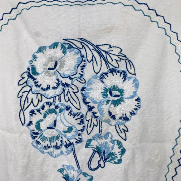 Vintage Shades of Blue Embroidered Table Runner 13" X 37" - Picture 11 of 12